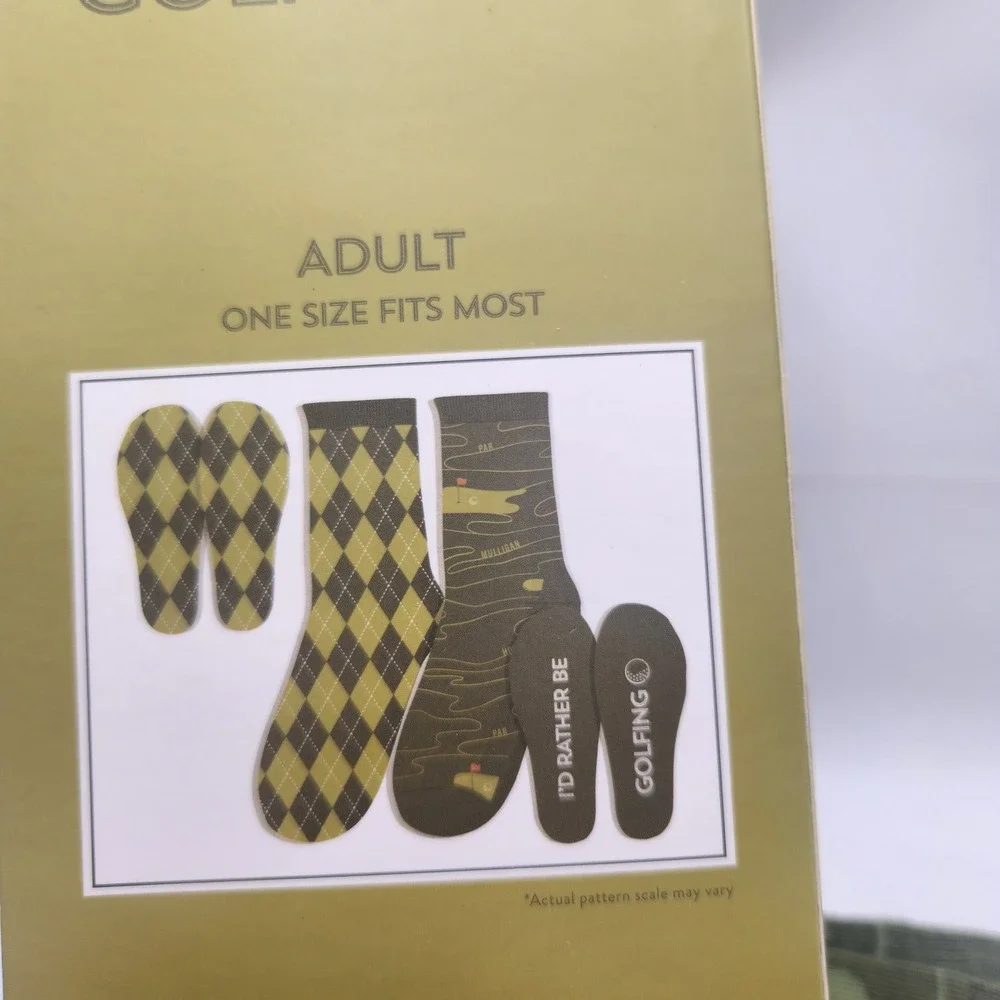 Tate + Zoey Hole In One Golf Socks Set 2 Pairs Green Argyle Course Map Men Adult